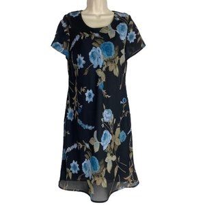 4/$25 Vintage Paquette Too Sheath Dress Floral Knee Length Short Sleeve Women 10